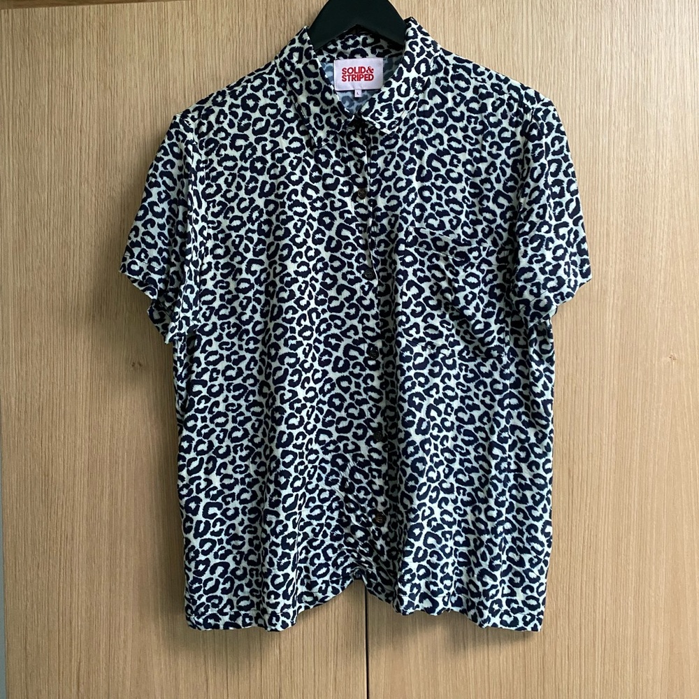 Solid And Striped Navy Leopard Print Button Down,… - image 4